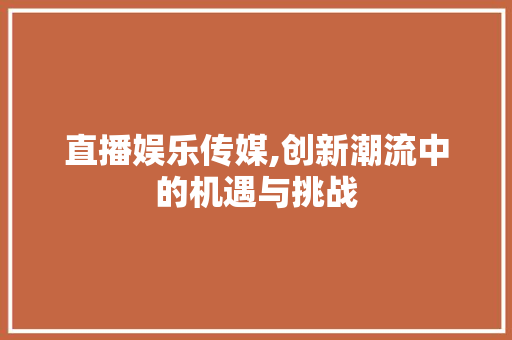 直播娱乐传媒,创新潮流中的机遇与挑战