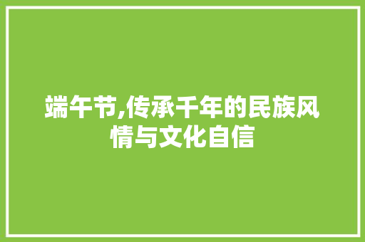 端午节,传承千年的民族风情与文化自信