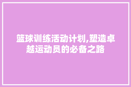 篮球训练活动计划,塑造卓越运动员的必备之路