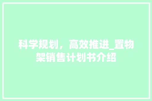 科学规划，高效推进_置物架销售计划书介绍