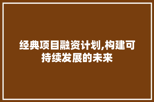 经典项目融资计划,构建可持续发展的未来