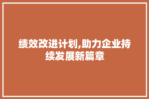 绩效改进计划,助力企业持续发展新篇章