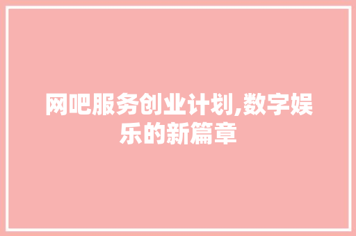 网吧服务创业计划,数字娱乐的新篇章