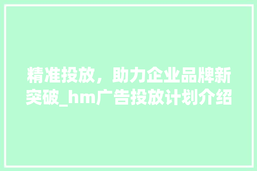 精准投放，助力企业品牌新突破_hm广告投放计划介绍