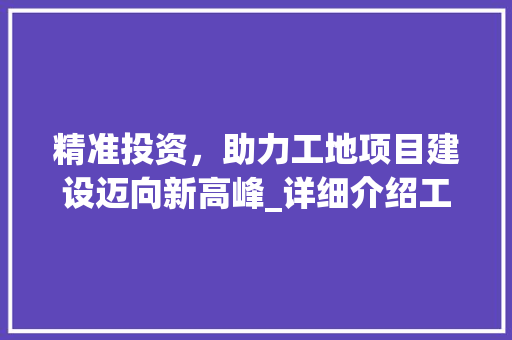 精准投资，助力工地项目建设迈向新高峰_详细介绍工地项目投资计划