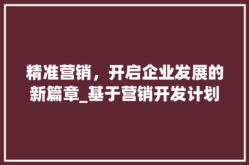 精准营销，开启企业发展的新篇章_基于营销开发计划书的详细介绍