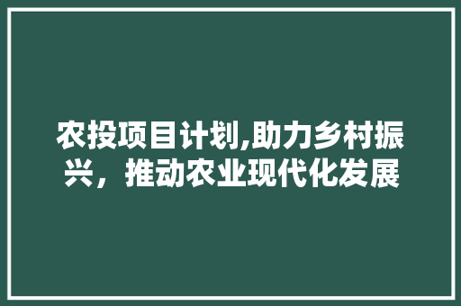农投项目计划,助力乡村振兴，推动农业现代化发展