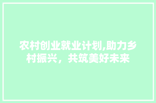 农村创业就业计划,助力乡村振兴，共筑美好未来