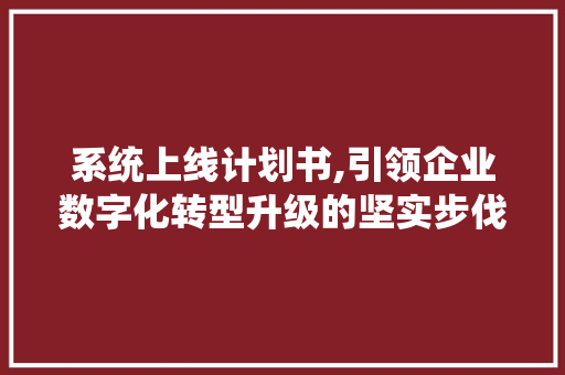 系统上线计划书,引领企业数字化转型升级的坚实步伐