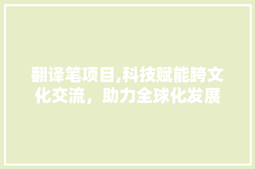 翻译笔项目,科技赋能跨文化交流，助力全球化发展