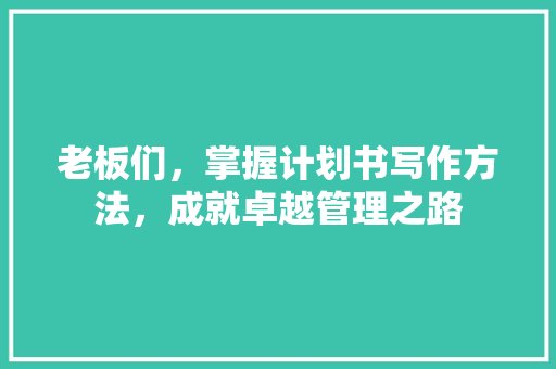 老板们，掌握计划书写作方法，成就卓越管理之路