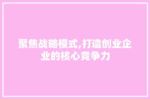 聚焦战略模式,打造创业企业的核心竞争力