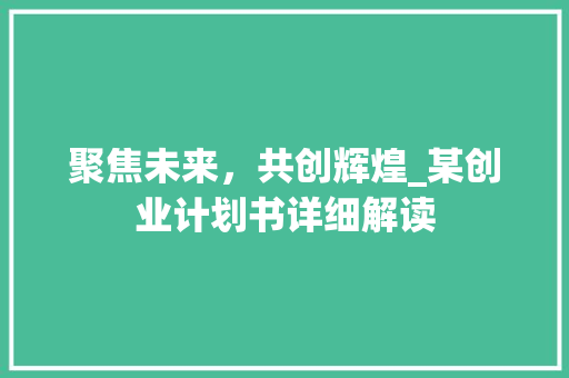 聚焦未来，共创辉煌_某创业计划书详细解读