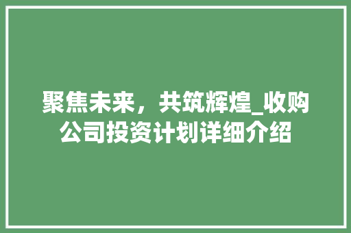聚焦未来，共筑辉煌_收购公司投资计划详细介绍