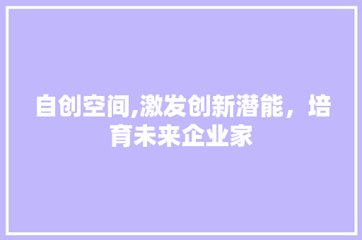 自创空间,激发创新潜能，培育未来企业家