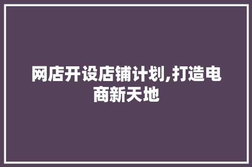 网店开设店铺计划,打造电商新天地