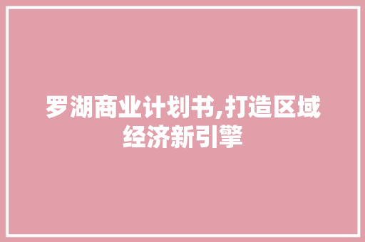 罗湖商业计划书,打造区域经济新引擎