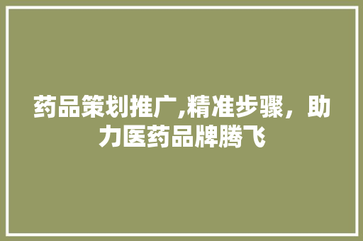 药品策划推广,精准步骤，助力医药品牌腾飞