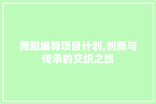 舞蹈编导项目计划,创新与传承的交织之旅