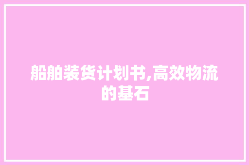 船舶装货计划书,高效物流的基石
