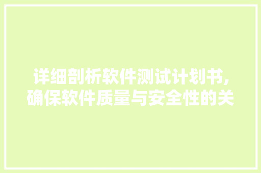 详细剖析软件测试计划书,确保软件质量与安全性的关键