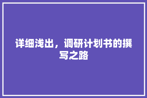 详细浅出，调研计划书的撰写之路