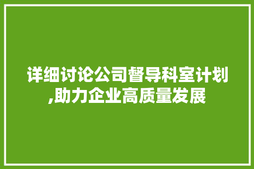 详细讨论公司督导科室计划,助力企业高质量发展