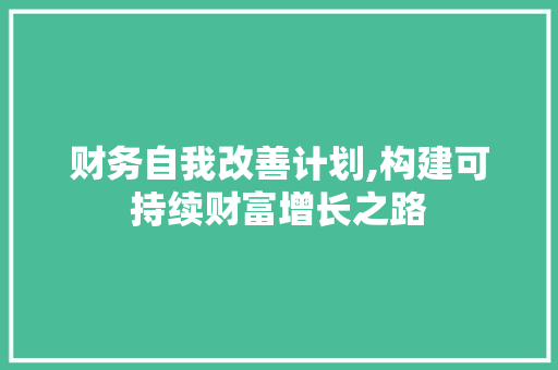 财务自我改善计划,构建可持续财富增长之路