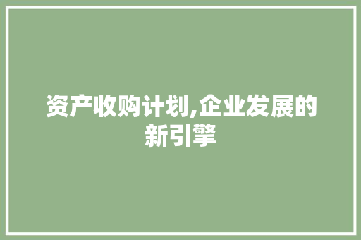 资产收购计划,企业发展的新引擎