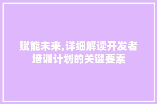 赋能未来,详细解读开发者培训计划的关键要素