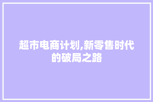 超市电商计划,新零售时代的破局之路