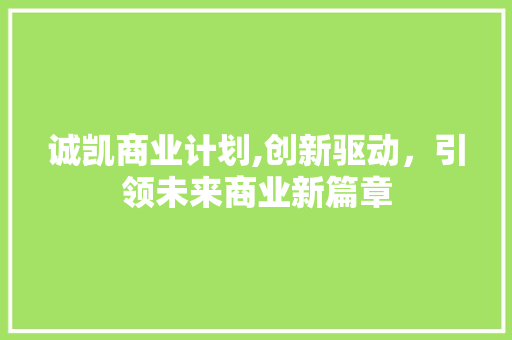 诚凯商业计划,创新驱动，引领未来商业新篇章