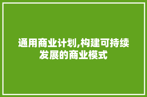 通用商业计划,构建可持续发展的商业模式