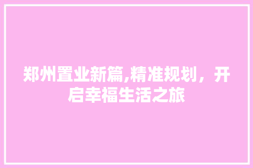 郑州置业新篇,精准规划，开启幸福生活之旅
