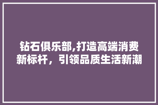 钻石俱乐部,打造高端消费新标杆，引领品质生活新潮流