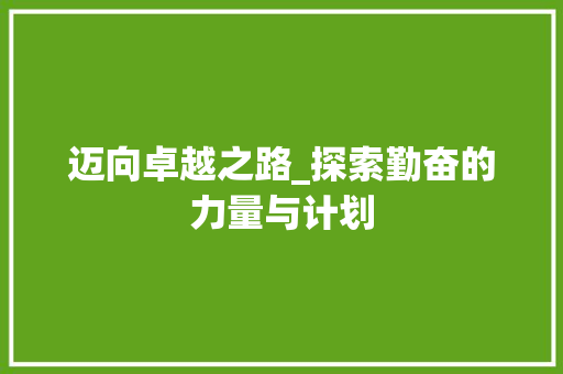 迈向卓越之路_探索勤奋的力量与计划