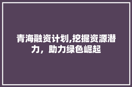 青海融资计划,挖掘资源潜力，助力绿色崛起