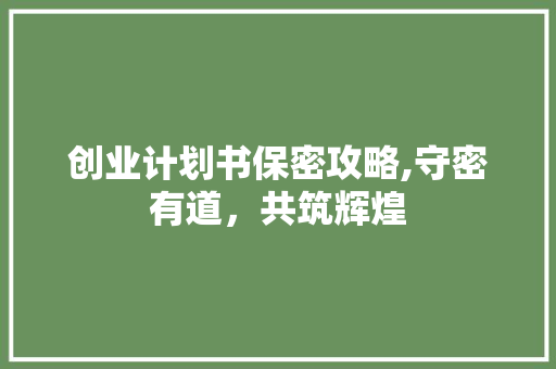 创业计划书保密攻略,守密有道，共筑辉煌