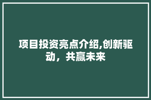项目投资亮点介绍,创新驱动，共赢未来