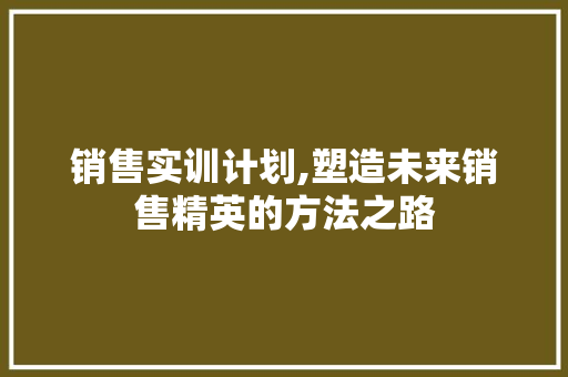 销售实训计划,塑造未来销售精英的方法之路