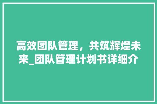 高效团队管理，共筑辉煌未来_团队管理计划书详细介绍