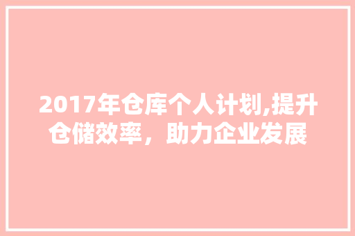 2017年仓库个人计划,提升仓储效率，助力企业发展