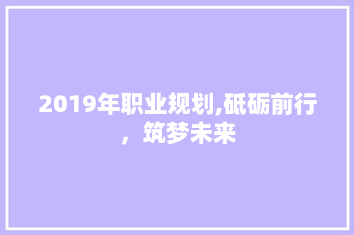 2019年职业规划,砥砺前行，筑梦未来