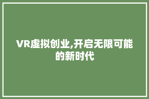 VR虚拟创业,开启无限可能的新时代
