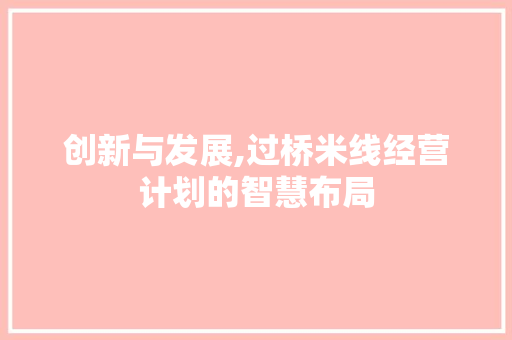 创新与发展,过桥米线经营计划的智慧布局