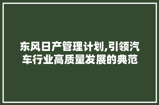 东风日产管理计划,引领汽车行业高质量发展的典范