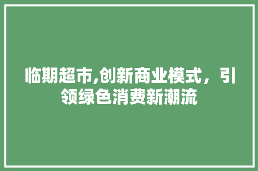 临期超市,创新商业模式，引领绿色消费新潮流