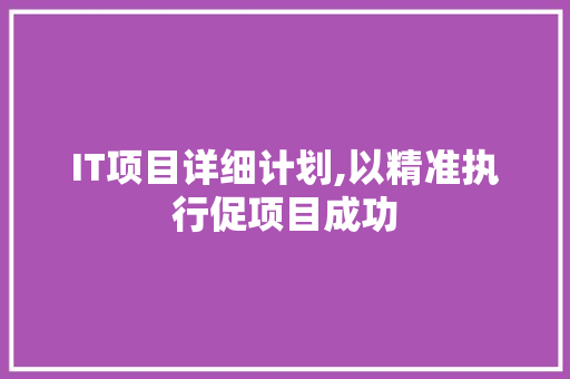 IT项目详细计划,以精准执行促项目成功