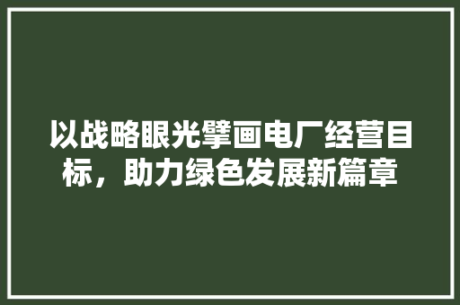 以战略眼光擘画电厂经营目标，助力绿色发展新篇章