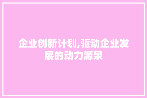 企业创新计划,驱动企业发展的动力源泉